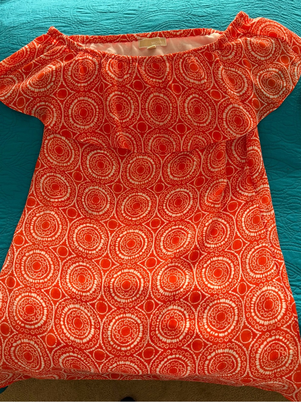 Michael Kors Coral Off-Shoulder Ruffle Dress